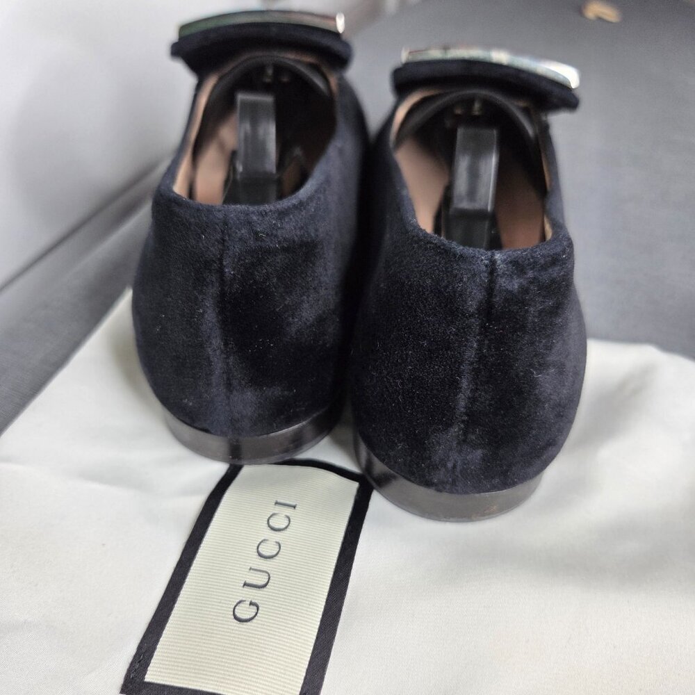 Authenticated Gucci Women's Crystal Black Velvet Slip-On Loafers - Size 38.5 - Picture 7 of 9